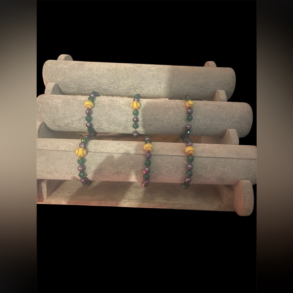 Mardi Gras Softball Bracelets